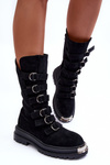 Leather High Boots with Straps Black Elnatea 
