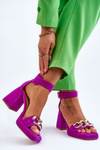Women's Suede Sandals With Massive Heels Lewski Shoes 3207 Fuchsia