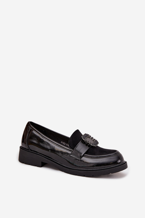 Patent Leather Women's Loafers With Decorative Buckle S.Barski HY52-546 Black