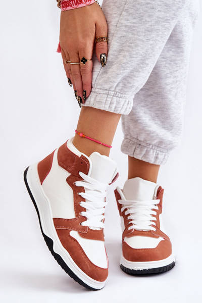 High Women's Sport Shoes Sneakers White and Camel Rumor