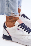 Leather Lace Up Platform Sports Shoes White and navy blue Merida