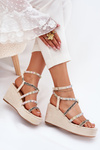 Women's Wedge Sandals With Decoration On Straps Beige Lunara