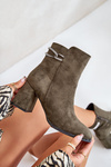 Warm Women's Ankle Boots on Heel Eco Suede Dark Green Saivia