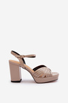 Beige D&A MR38-668 Women's Patent Leather Sandals with Heel