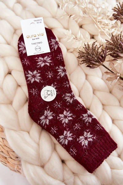 Women's Wool Socks In Snowflakes Maroon