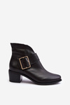 Women's leather ankle boots with low heel and buckle black Liliane