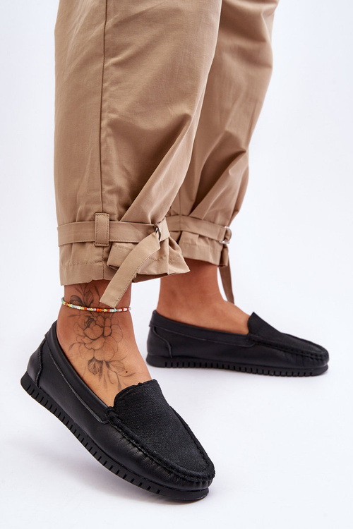 Damskie Skórzane Mokasyny S.Barski LR97630 Czarne