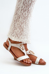 Flat Women's Sandals with Gold Decoration S.Barski KV27-051 White-Silver