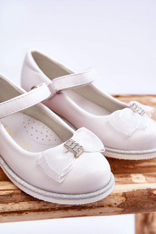 Children's Velcro Ballerinas With A Decorative Bow White Nadia