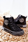 Children's Lacquered High Boots Zipper Sneakers Black Evia