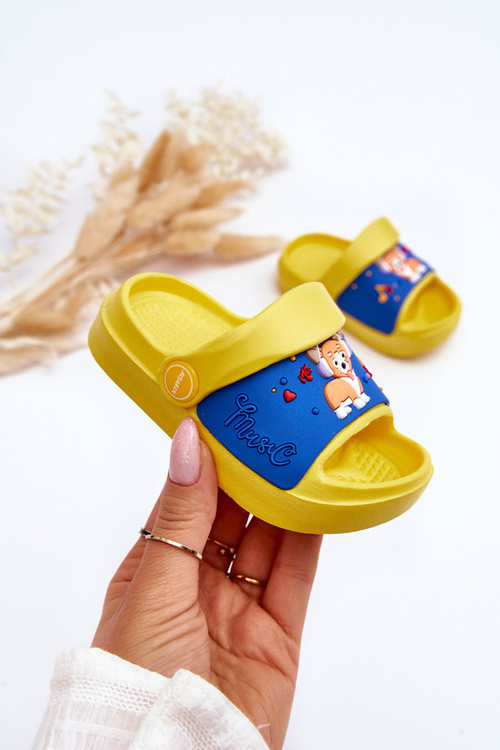 Light Children's Slides Sandals With Animal Motif Yellow Rico