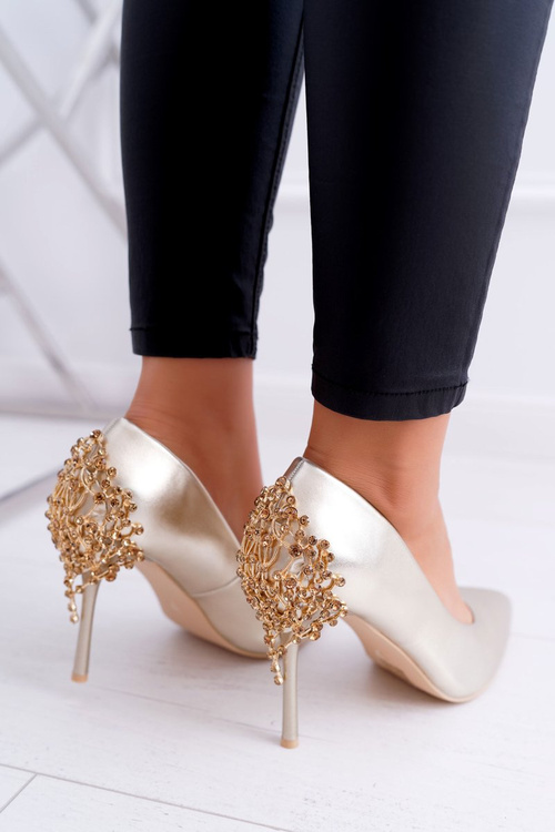 Women's Gold Stilettos with Ornament Larento