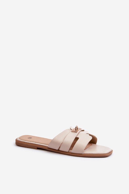 Women's Flat Sandals with Beige Decoration Kavinia