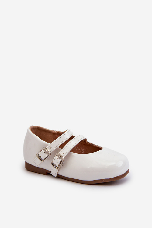 White Patent Leather Children's Ballerina Flats with Straps Margenis