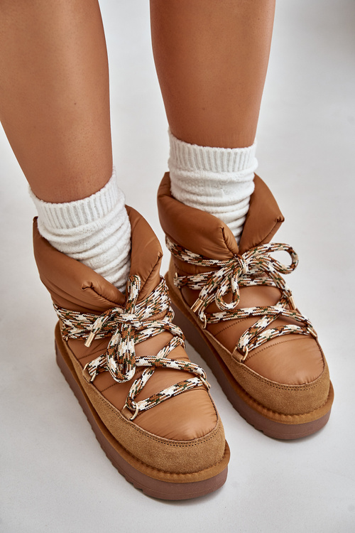 Women's Suede Snow Boots With Thick Lacing D.Franklin DFSH375003 Brown