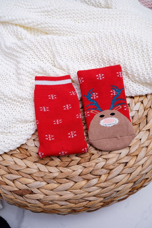 Ladies' Christmas Socks Non-Slip Red With Reindeer