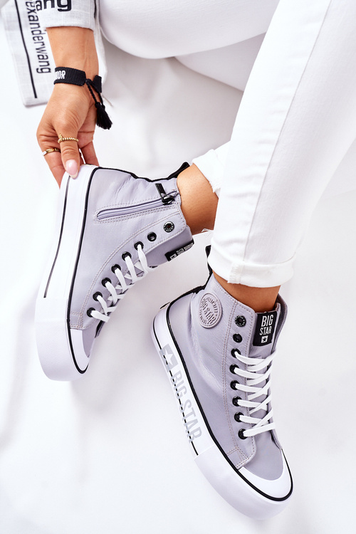 Trampki Wysokie Platforma Suwak Big Star Szare II274016