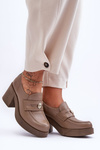 Women's Leather Half Boots On Heel Dark Beige Dunadia