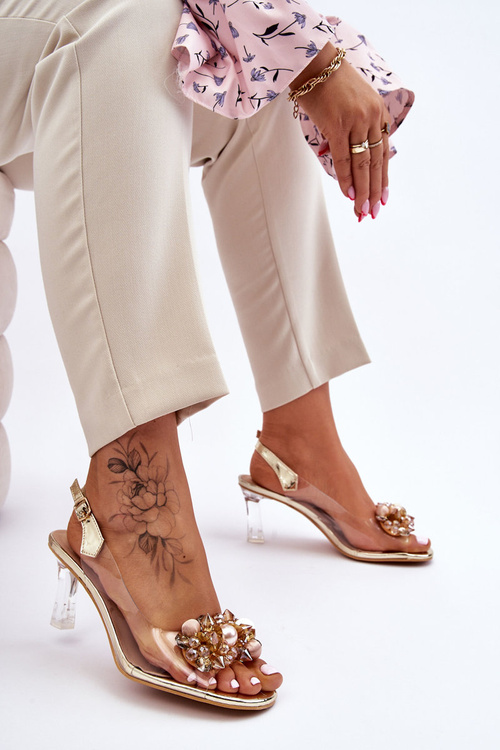 Elegant Transparent Sandals With Decoration Gold Lilah