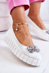 Leather Ballerinas On A Platform With A Ornament White Ladette 