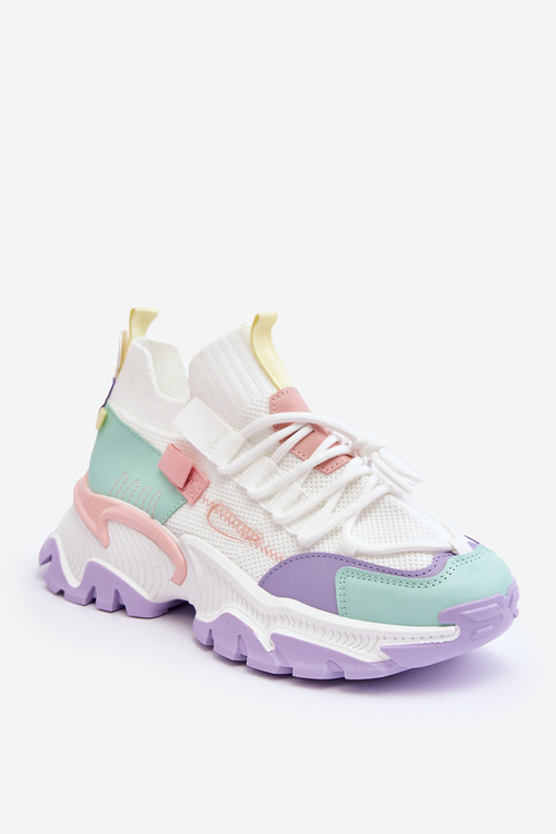 Sneakersy Damskie Skarpetkowe Wsuwane Biało-Fioletowe Keaton BL322P