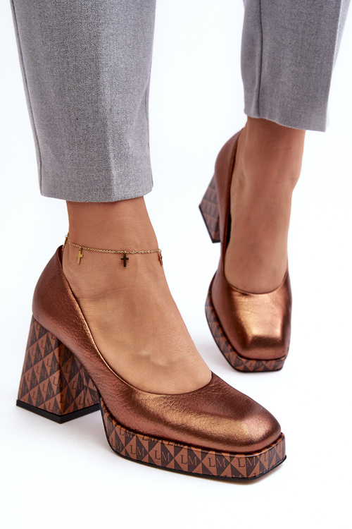 Leather Pumps On Heel Laura Messi 259/819-821 Copper