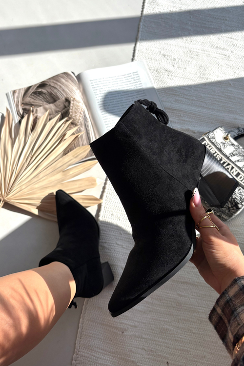 Damskie Botki Słupek Wiązanie Czarne Halisse