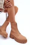 Leather Ankle Boots With Zipper Flat Heel Camel Vimal 