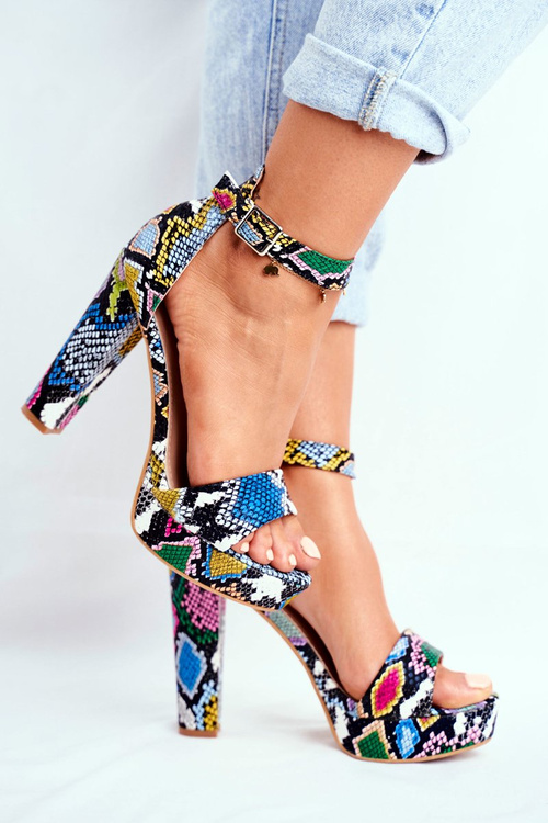Sandały Damskie Na Słupku Kolorowe Wężowe Figaro