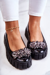 Leather Ballerinas On A Platform With A Ornament Black Ladette 