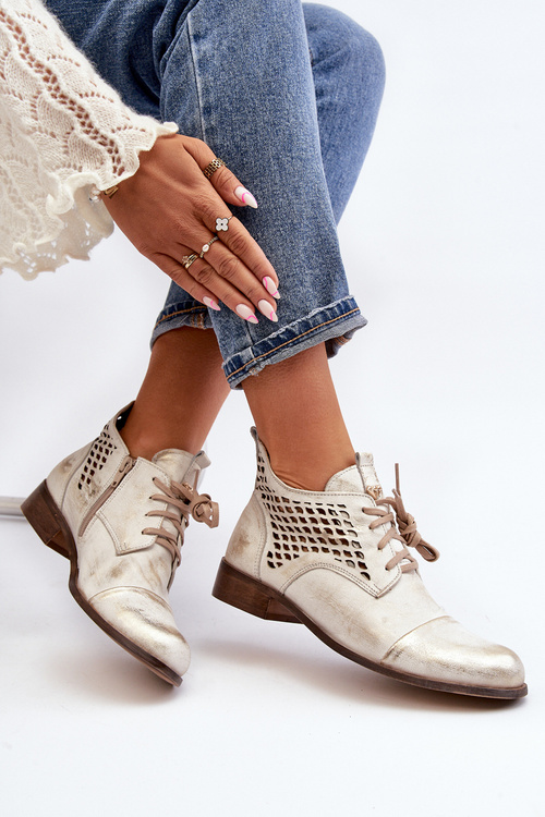 Botki Ażurowe Zamszowe Niskie Damskie Srebrne Zazoo 2878