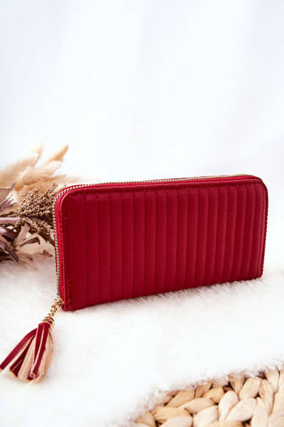 Large Quilted Wallet with Strap Red