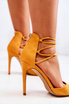 Suede Design High Heels Yellow Loveth