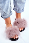 Women's Slides With Natural Fur Light Grey Bushido