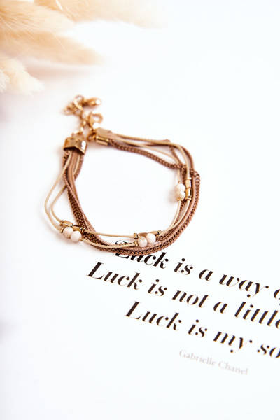 Bransoletka Damska Regulowana Ozdobne Kryształki Beżowa