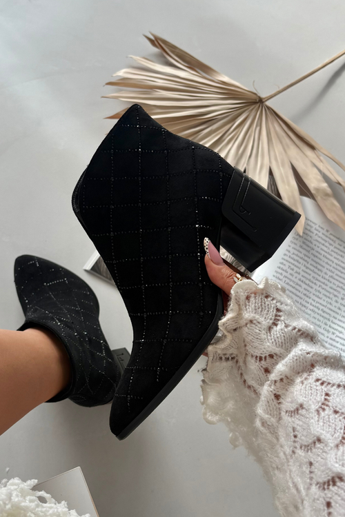 Damskie Botki Obcas Słupek Zdobienie Czarne D&A MR52-133