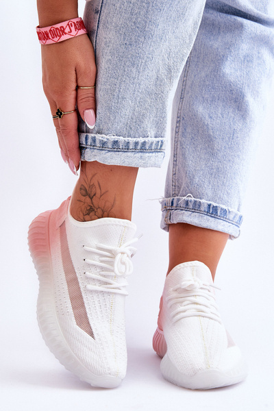Buty Sportowe Wsuwane Ombre Biało-Różowe Frankie