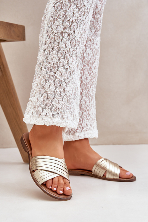 Klapki Skóra Damskie Złote Lewski Shoes 3682