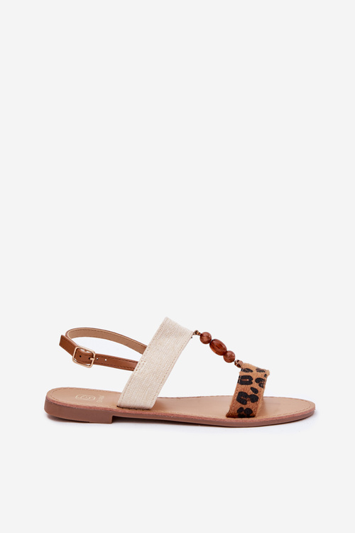 Flat Women's Sandals With Beads Leopard Brown Virona