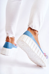 Leather Ballerinas On A Platform With A Ornament Blue and White Ladette