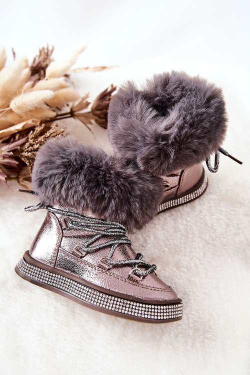 Children's Snowboots with Fur Grey-Brown Grandis