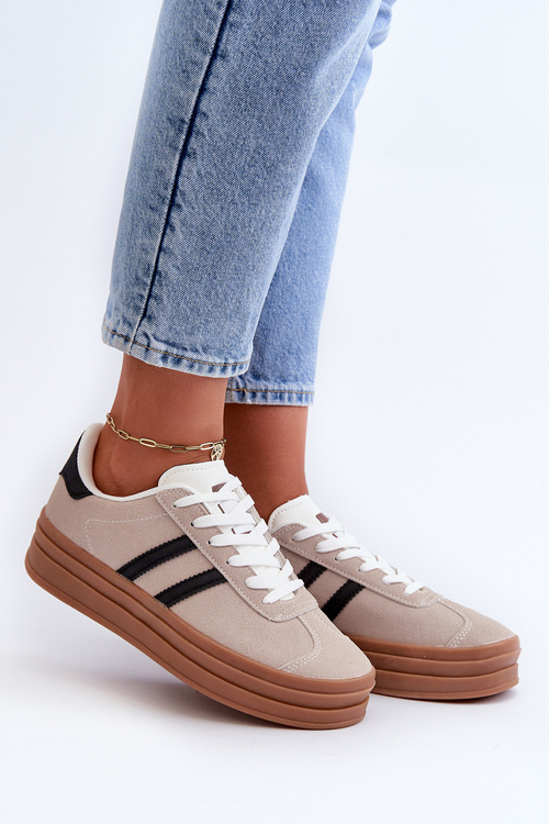 Women's Platform Sneakers Beige-Black Egelia
