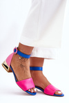 Leather Sandals On A Gold Heel Laura Messi 2143 Pink-Blue
