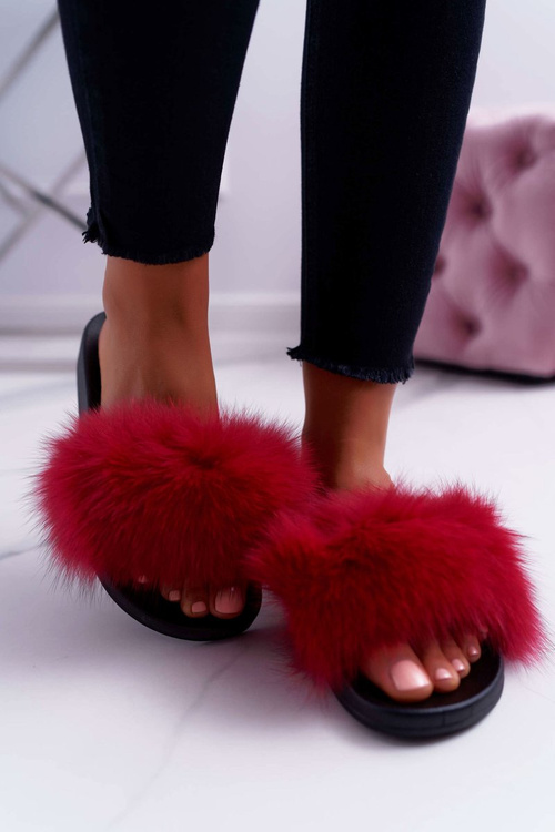 Women's Flip Flops with Natural Fur Red Naturis