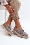 Women's Suede Moccasins with Flat Heel and Decoration D&A TW101 Grey