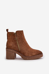 Lined Women's Ankle Boots with Block Heel in Brown Velarilla