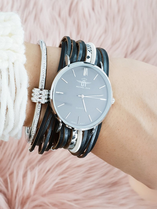 Women's Watch Michael John With Throwback Strap Pepero Black
