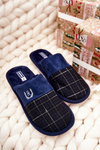 Padded Checked slippers Navy Blase