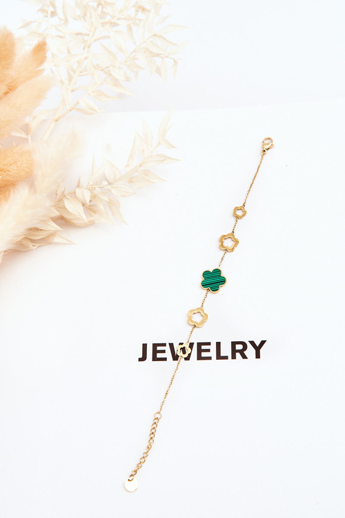 Bransoletka Damska Zawieszki Kwiaty Złoto-Zielona