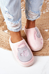 Velor Slippers With A Cat Pink-Grey Good Morning